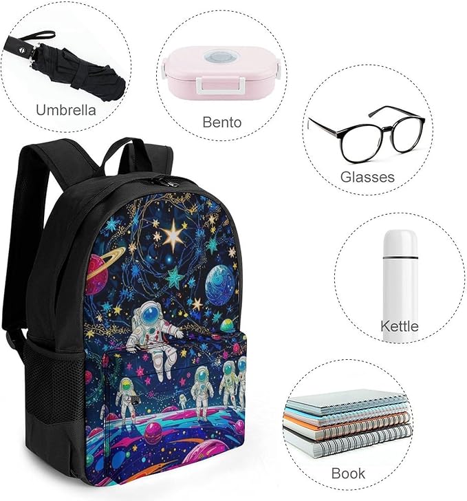 Supdreamc Daypack Anti-Theft Multipurpose Large Capacity Shoulder Bag, Fantasy Cosmic Astronauts Stars Galaxy Art Travel Hiking Camping Rucksack With Smooth Zippers