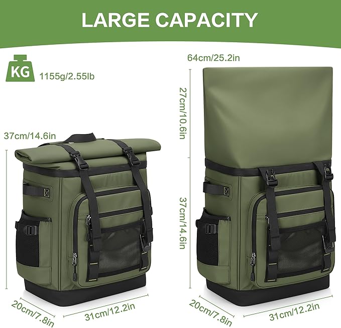 Insulated Cooler Backpack, 40L Expandable Leakproof Waterproof, Dual Compartments (23L+17L) with Expandable Upper Section, Portable for Beach Camping Picnic Travel
