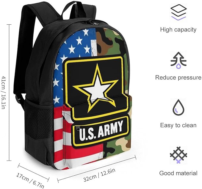 Supdreamc Rucksacks Lightweight Multipurpose Anti-Theft American Flag Army Green Camo Usa Retro Camouflage Shoulder Bag Big Capacity Traveling Camping Backpack With Side Pockets