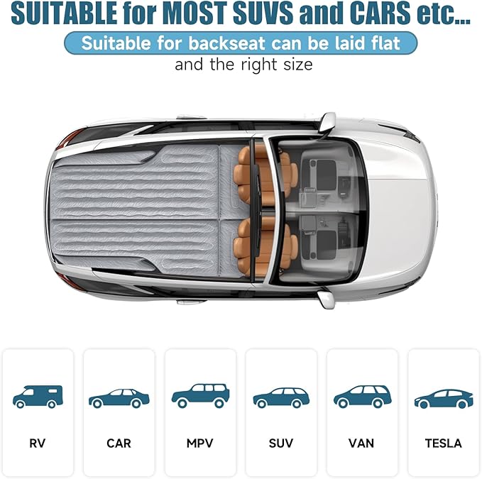 Inflatable SUV Air Mattress Bed Car Mattress for SUV, Double-Sided Flocking Travel Camping Bed, Car Sleeping Mattress for Universal SUV with Air Pump 2 Pillows