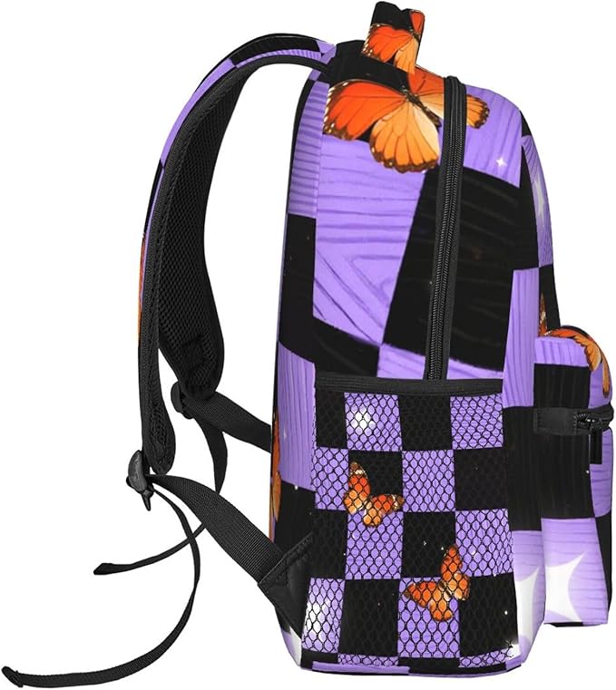 Polyester Daypack Backpack for Climbing Outdoors Running, Big Capacity Multipurpose Anti-Theft Bookbag, Buffalo Plaid Proton Purple Tartan Travel Hiking Camping Rucksack