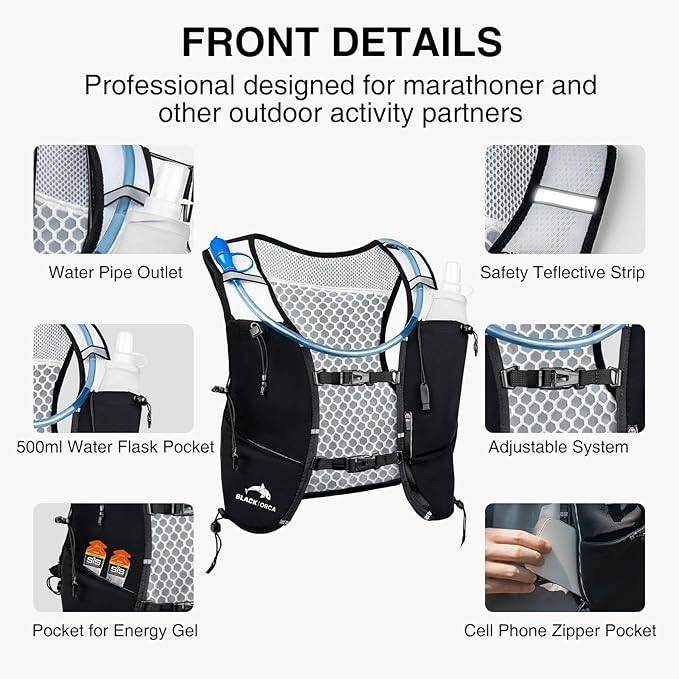Running Vest for Women Men, Lightweight Hydration Vest with 2L Water Bladder, Hydration Backpack for Marathon, Trail, Cycling, Hiking, Jogging