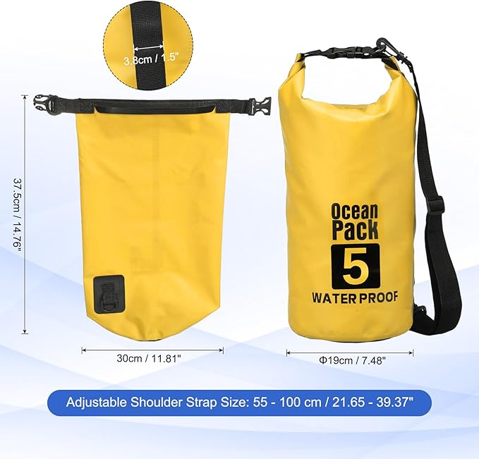 Waterproof Dry Bag, 5L Fit for Women Men Water Proof Bags Lightweight Dry Storage Floating Backpack with Whistle for Travel Backpacking Boating Kayaking Camping (Yellow)