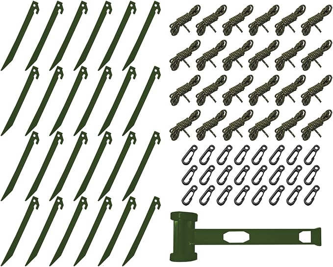 24 Sets Inflatable Plastic Stakes, Spike Hook Awning Camping Tents Pegs Stakes Replacement Yard Blow up Stakes Canopy (24x Tents, 24x Hooks, 24x Ropes, 1x Hammers)