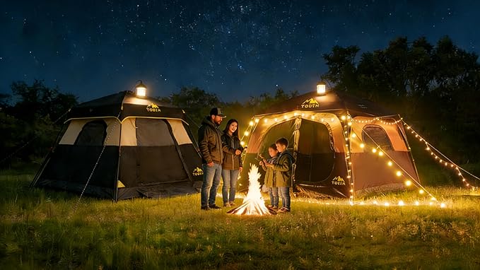 3/4 Person Camping Tent with 1 Door, 4 Windows, and Upgraded Ventilation– Instant Setup, Waterproof, 8'x 8'x 67''Oxford Fabric Floor Pop Up in 60 Seconds Includes Rainfly and Backpack