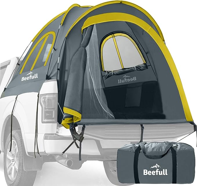 Pickup Truck Tent, Waterproof PU2000mm Double Layer for 5.5-6.0ft,Portable Truck Bed Tent with Rainfly,Spacious 2 Person Camping Tent,Green & Gray
