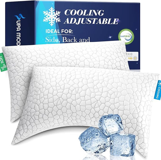 Side Sleeper Pillow for Side and Back Sleepers -Cooling Cervical Neck Pillows for Neck and Shoulder Pain Relief, Adjustable Shredded Memory Foam Pillows King Size Set of 2, Bed Pillow for Adults