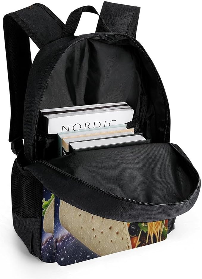 Men Women Polyester Space Funny Corgi Dog Pizza Taco Daypack Big Capacity Shoulder Bag With Adjustable Shoulder Straps for Camping Travel Walking Cycling