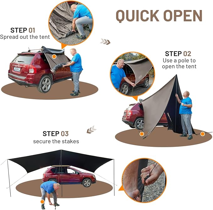 TIMBER RIDGE 19x9.8ft Retractable Car Awning with Blackout Coating, 186ft² Roof Rack Pull-Out Sun Shade Overland Camping, UPF50+ Waterproof Sun Shelter for Vehicle/Truck/Jeep/SUV/Van Tan
