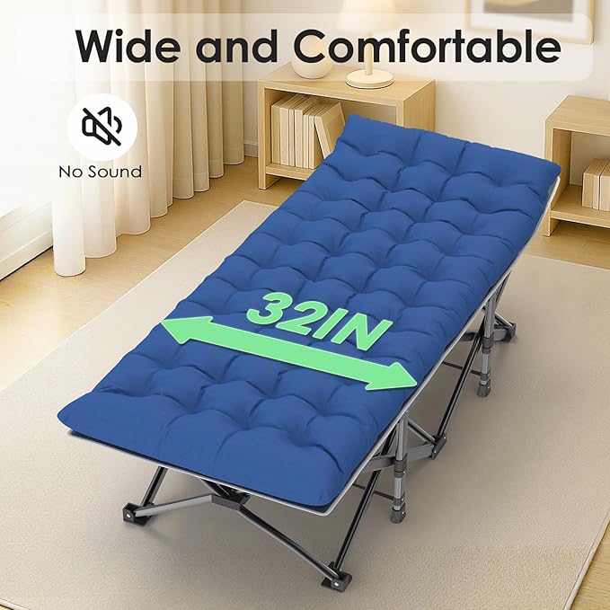 Suteck Camping Cot, 32In XXL Folding Camping Cot Heavy Duty Sleeping Bed for Adults 1200D Double Layer Oxford Cots for Camping W/Pilllow Mat Carry Bag for Home Office Travel 900lbs