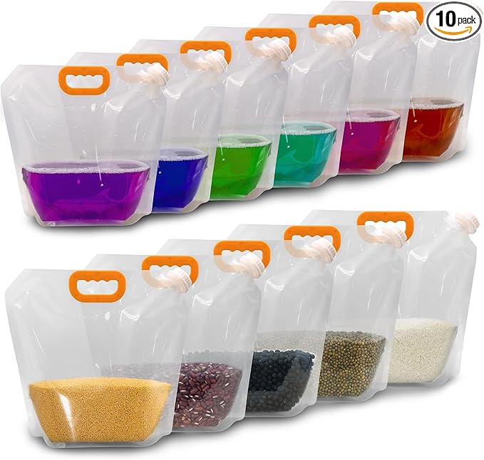 8 Pcs Water Container Bags,BPA Free No-Leak Foldable Plastic 1.3 Gallon Collapsible Water Container Bag for Alcohol Juice Seed Storage Camping Hiking Backpack Emergency Storage Jug
