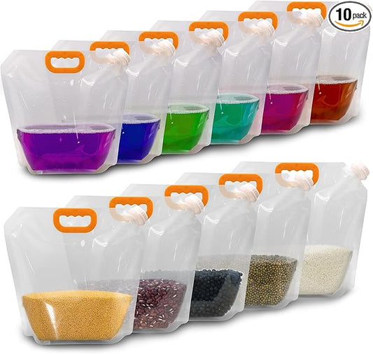8 Pcs Water Container Bags,BPA Free No-Leak Foldable Plastic 1.3 Gallon Collapsible Water Container Bag for Alcohol Juice Seed Storage Camping Hiking Backpack Emergency Storage Jug