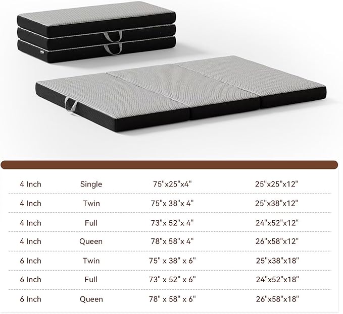 Memory Foam Trifold Mattress, Queen Portable Floor Bed 4 Inch, Foldable Mat with Washable Cover, Handle & Non-Slip Bottom, for RV, Travel, Camping, Yoga, 78"x58"x4", Grey