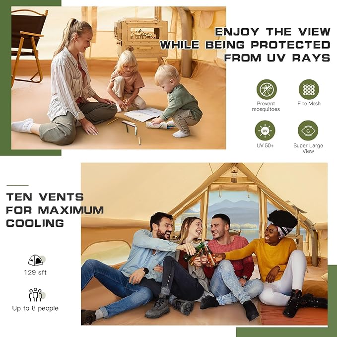 EROMMY 4/6/8/12 Person Inflatable Tent with Skylight, 4 Season Blow Up Tents with Hand Pump for Outdoor Camping & Hiking, Easy Set-up Windproof Sunproof Waterproof