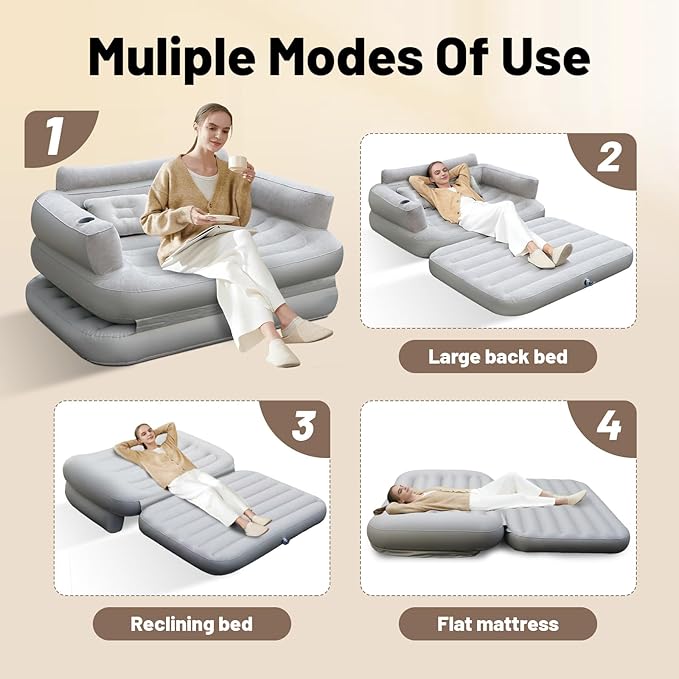 Full Size Inflatable Sofa Bed with Air Pump,2-in-1 Portable Blow-Up Air Couch,Inflatable Couch Bed and Folding Air Mattress for Home,Camping,and Guests