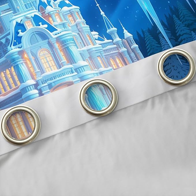 Manfei Dreamy Castle Blackout Curtains Winter Snow Scenery Window Drapes,Princess Theme Window Treatments,Kids Boys Girls Room Decor,Grommet Top 2 Panel Set Bedroom Curtains, 42Wx84L inch