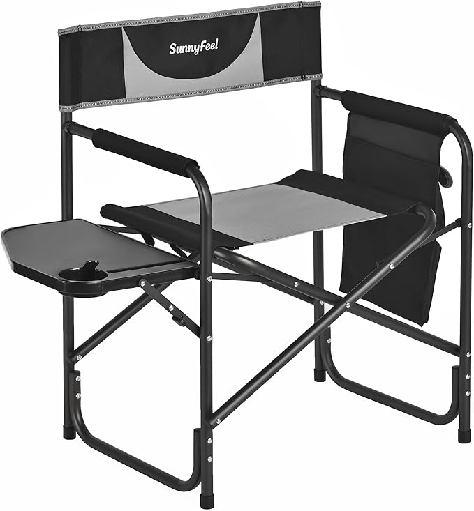 SUNNYFEEL Oversized Camping Directors Chair, Portable Folding Lawn Chairs for Adults Heavy Duty with Side Table,Pocket for Beach, Fishing,Picnic,Concert Outdoor, Foldable Camp Chairs