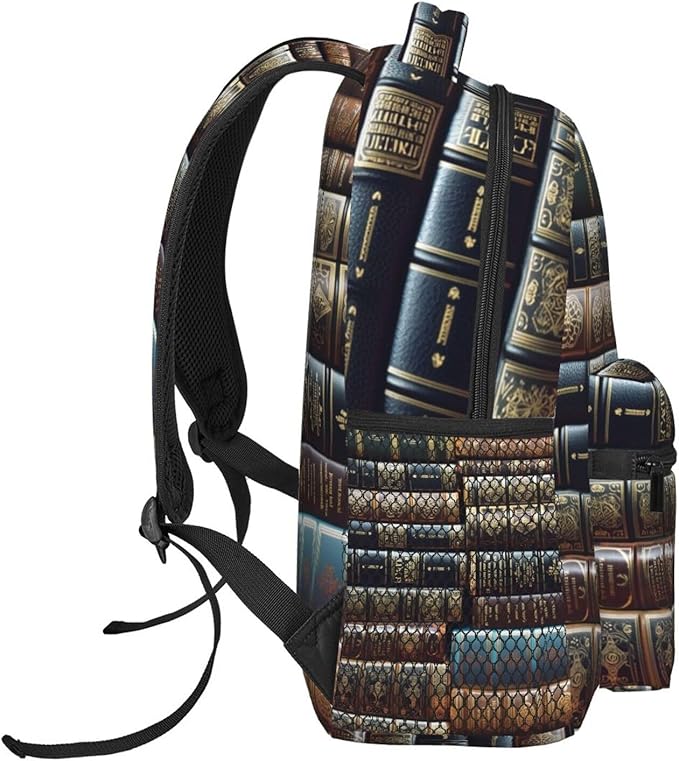 Men Women Polyester Vintage Books Art Casual Daypack Large Capacity Carry On Bag With Adjustable Shoulder Straps for Camping Work Running