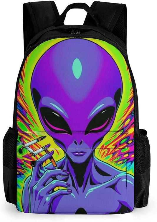 Rucksacks Polyester Anti-Theft Multipurpose Trippy Alien Art Carry On Bag Large Capacity Gym Outdoor Hiking Backpack With Smooth Zippers