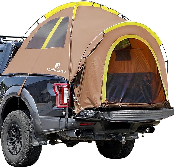Umbrauto Truck Bed Tent, Waterproof PU2000mm Single Layer Truck Tents for 5.5-5.8'Ft, Full Size Pickup Tent Camping for 2 Person with Carry Bag, brown(Single layer)