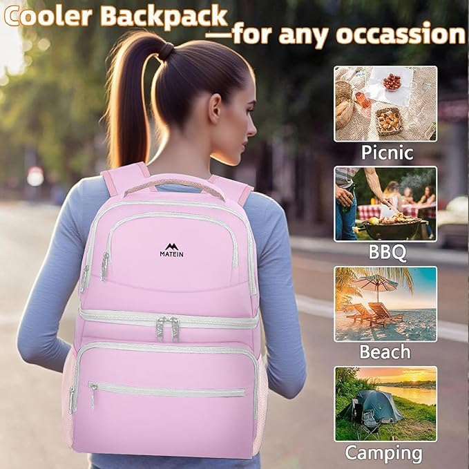 MATEIN Cooler Backpack, 26 Cans Insulated Lunch Backpack for Men Women, Leakproof Double Layer Lunch Cooler Bag Lightweight Soft Lunch Backpack with Cooler Compartment, Beach Camping Hiking Beer Gifts