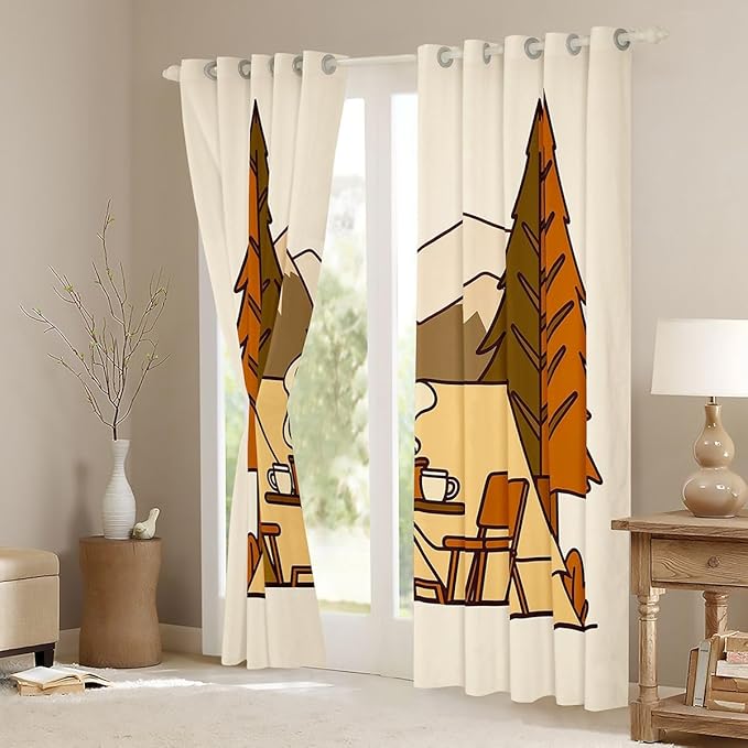 Erosebridal Rv Camper Window Curtains 42" Wx84 L Camping Themed Blackout Curtains for Bedroom Living Room,Vintage Country Farmhouse Window Treatments Campfire Mountain Tree Drapes Decor 2 Panels