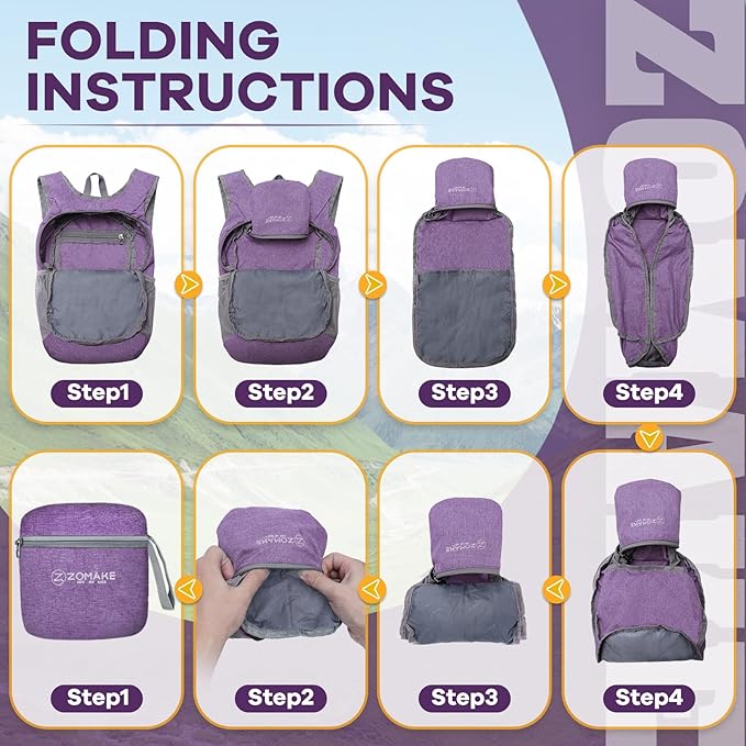 ZOMAKE 10L Ultra Lightweight Packable Backpack, Small Daypack Light Foldable Backpacks Water Resistant Day Bag for Hiking(Light Purple)