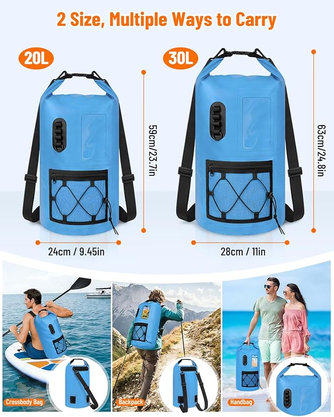 Waterproof Dry Bag, 20L/30L Roll Top Waterproof Backpack with Waterproof Phone Case, Heavy Duty Storage Bag for Women Men, for Travel, Kayaking, Boating, Rafting, Camping, Hiking & Beach