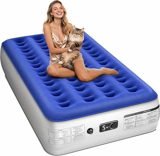 Twin Air Mattress with Built in Pump Luxurious Comfort Raised Inflatable Mattress Twin Airbed Blow Up Mattress for Home and Guests 75"*39"*13" Air Bed 2 Minutes Fast Inflate/Deflate 330 lbs Max