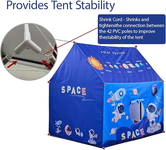 Space Rocket Ship Kids Tent with Mat for Boys & Girls Aged 3+ Toddler for Indoor Outdoor Playhouse Tent Set Sizes 47×46.8×38.1In,Washable