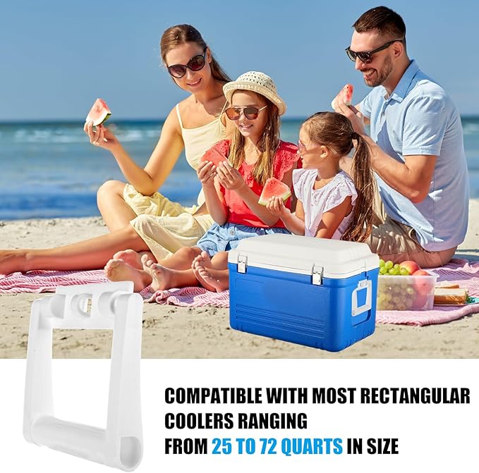 6 Pack White Plastic Cooler Replacement Handles, 25-72 Quart Cooler Handle with Screws, Compatible with Igloo for 25-72 qt Coolers