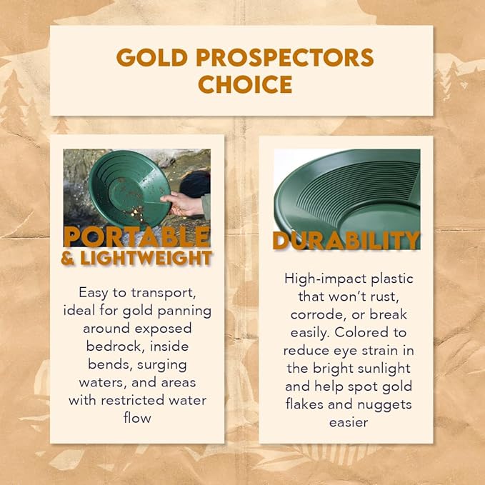 SE 14 Inch Gold Panning Pan - Dual Riffles for Easier Mining and Prospecting, Green