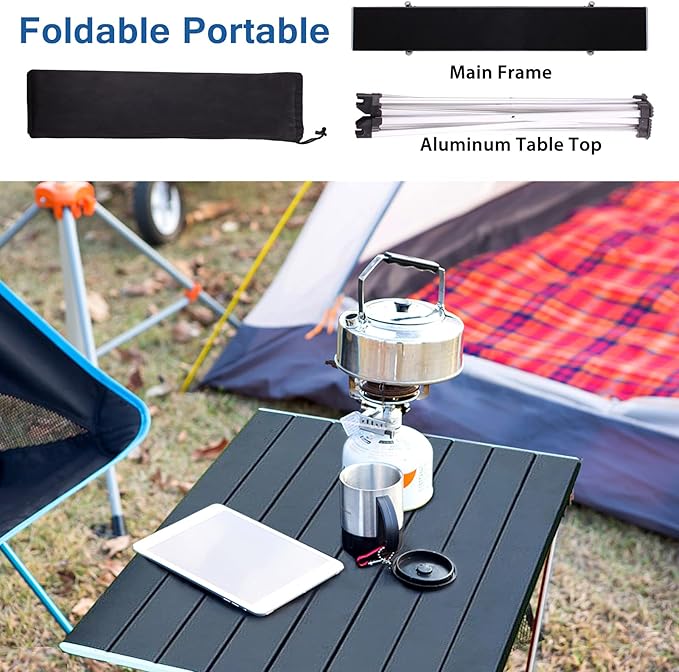 Tesouro Folding Camping Square Table with Carry Bag, Lightweight Aluminum Square Table for Outdoor, Camping, Picnic, Backyards, BBQ (Black, Large)
