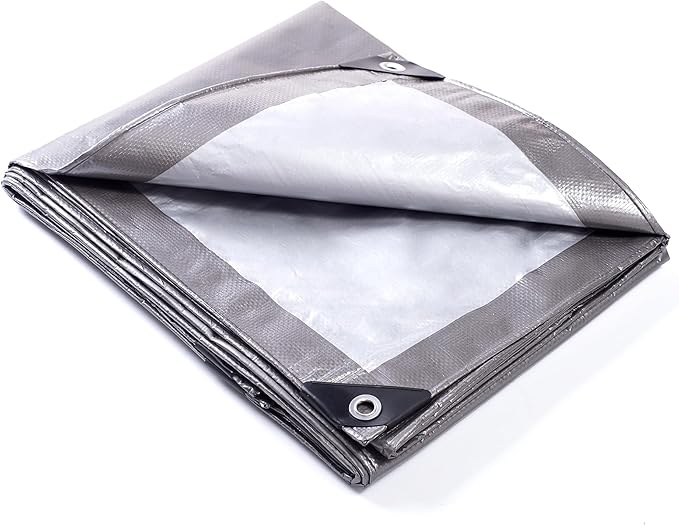 GUARD SHIELD Tarp 12x16 Feet Waterproof Grey/Silver Tarps 8Mil Multi Purpose UV Resistant Cover for Outdoor,Camping,Tent,Boats
