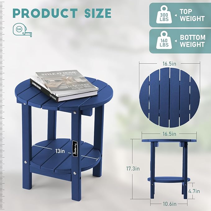 FUNBERRY Outdoor Adirondack Side Table Set of 2, 2-Tier Patio End Tables, HDPE All Weather for Outside