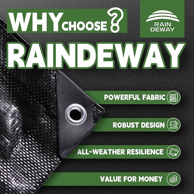 Small Black Tarps 4x4 Feet (2 Pack), UV Resistant, 8 Mil Multipurpose Medium Duty Waterproof Poly Tarp Cover with Metal Grommets and Reinforced Edges by RAINDEWAY