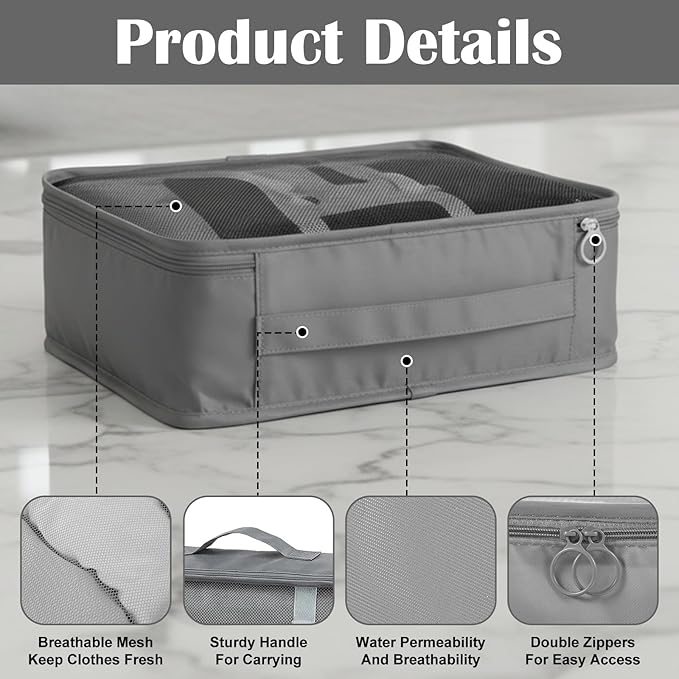 12 Pcs Packing Cubes for Suitcase, 3-Sizes Luggage Packing Organizers for Travel Accessories Hiking Camping Backpacking Clothes(Grey, L, M, S Size)
