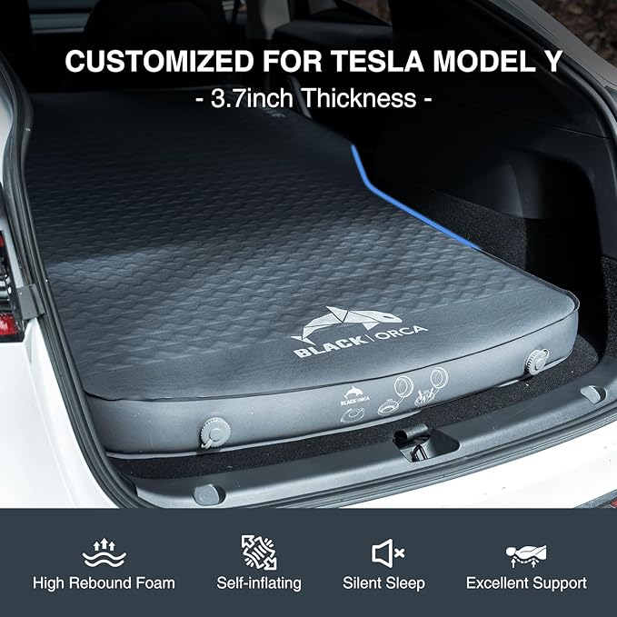 3.7 inch Foam Mattress for Tesla Model Y/Model 3, Camping Air Mattress with Foam, Fast Inflate and Deflate with Pump Sack, Sleeping Pad for Road Trip, Job Shifts, Nap, Camping