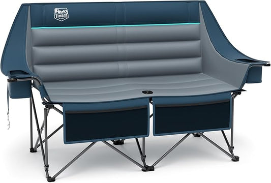 Timber Ridge Double Camping Chair, Heavy Duty Outdoor Folding Camp Couch, Loveseat Camping Chairs Perfect for Campsites, Patio/Lawn, Soccer Games or Other Youth Sports, Supports 600 lbs