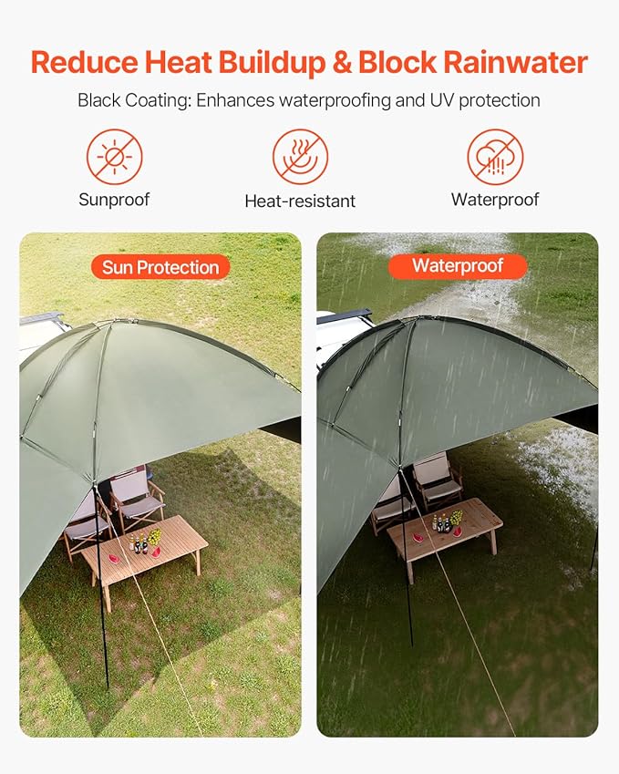 VEVOR Versatility Camping Tent, Auto Canopy Sun Shade UV50+ PU3000mm, Car Tailgate Sun Shelter for Truck Bed, SUV, RV, Van, Trailer and Overlanding, Portable Teardrop Awning Canopy Tear Resistant Tarp