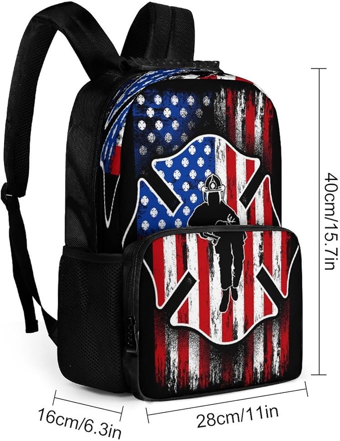 Lightweight Rucksacks for Camping Picnic Walking Cycling, Large Capacity Multipurpose Anti-Theft Carry On Bag, Fireman Flag American Firefighter Travel Hiking Camping Rucksack