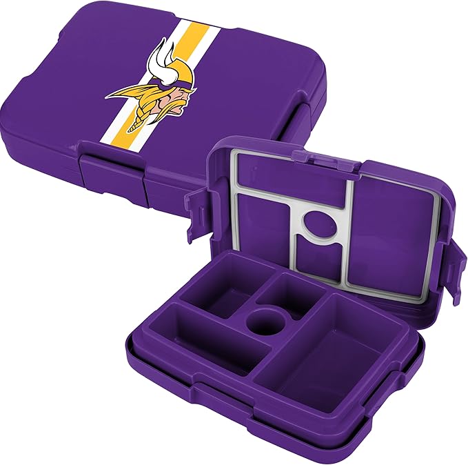 FOCO NFL Unisex-Adult Officially Licensed Team Color Stripe Primary Logo Football Leak Proof 5 Compartment Bento Lunch Box - Minnesota Vikings