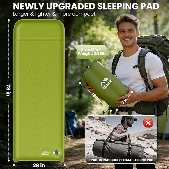 Memory Foam Camping Pad, 3.54'' ULtra-Thick Foam Sleeping Pad for Camping with Pillow, 20s Fast self Inflate&Deflate, 9.5 R-Value Insulated Camping Mattress, Suitable for Tent, Car Travel & More
