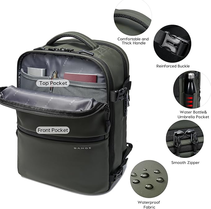 BANGE Travel Laptop Backpack for 15.6inch, Waterproof Weekender Bag with Water Bottle Holder, Carry-On Suitcase Luggage Backpack for Airline Traveling