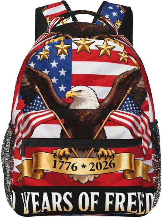 Lightweight Daypack for Camping Business Walking Cycling, Large Capacity Anti-Theft Multipurpose Bookbag, America 250th Anniversary USA Patriotic Freedom Art Gym Outdoor Hiking Backpack