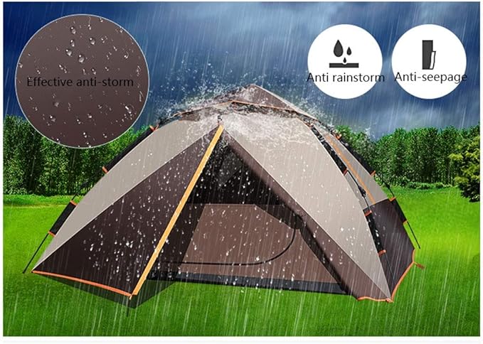 3-4 Person Wild Camping Outdoor Double-Layer Automatic Tents Mountaineering Beach Four Seasons Rainstorm Sun Tent (Color : Dark Green)