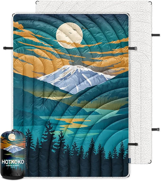Outdoor Camping Blanket,Warm Thick Camp Blankets with Sherpa Lining Soft Fleece Camping Blanket Puffy Camping Quilt for Cold Weather Traveling, Stadium, Hiking, Picnics