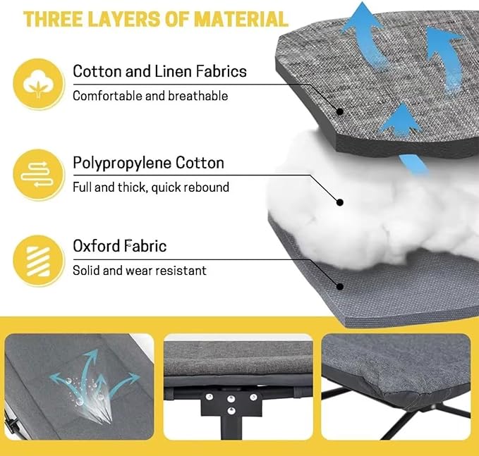 Camping Cot for Adults, Portable Folding Bed with Mattress and Carry Bag,Camping Bed with Side Pockets, Sleeping Cot for Office Home Nap, Outdoor, Camping, Travel, Supports 450 lbs