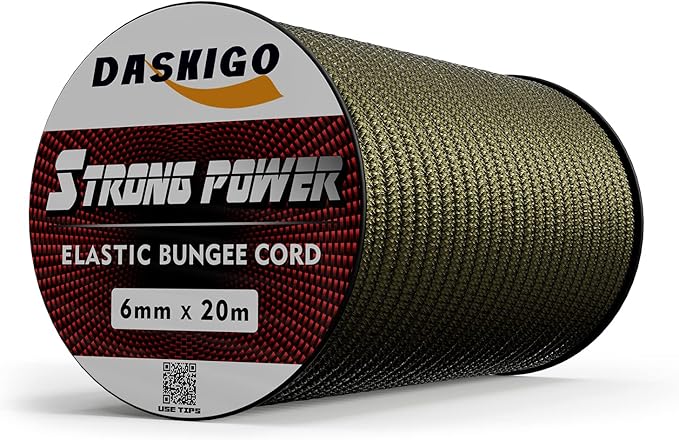 Elastic Bungee Shock Cord 3-8mm (Army Green, 3/16'' x 66FT)
