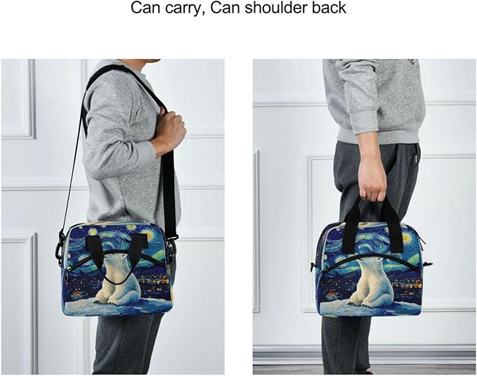 ALAZA Polar Bear Starry Sky Lunch Box for Men Women Adults Insulated Lunch Bag Cooler Bag with Adjustable Shoulder Strap for Work Picnic Travel